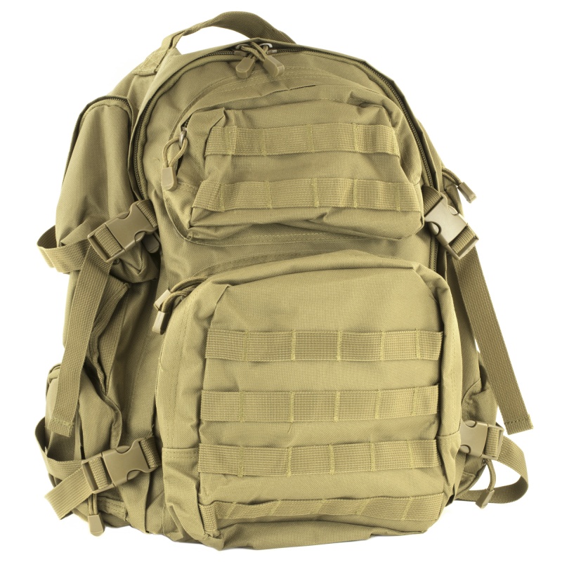Ncstar, Tactical Backpack, 18" X 12" X 6" Main Compartment, Nylon, Tan, Adjustable Shoulder Straps, Exterior Pals/ Molle Webbing, Hydration Bladder Compatible