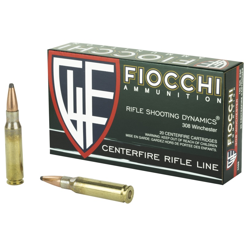 Fiocchi Ammunition, Rifle, 308 Winchester, 150 Grain, Pointed Soft Point, 20 Round Box