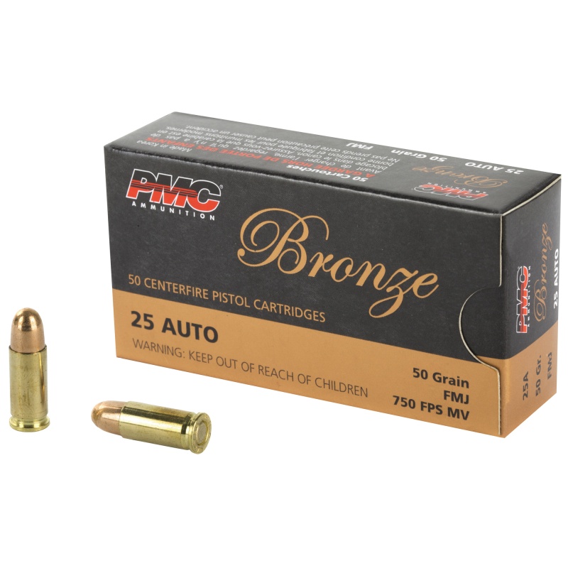 Pmc Ammunition, Bronze, 25 Acp, 50 Grain, Full Metal Jacket, 50 Round Box