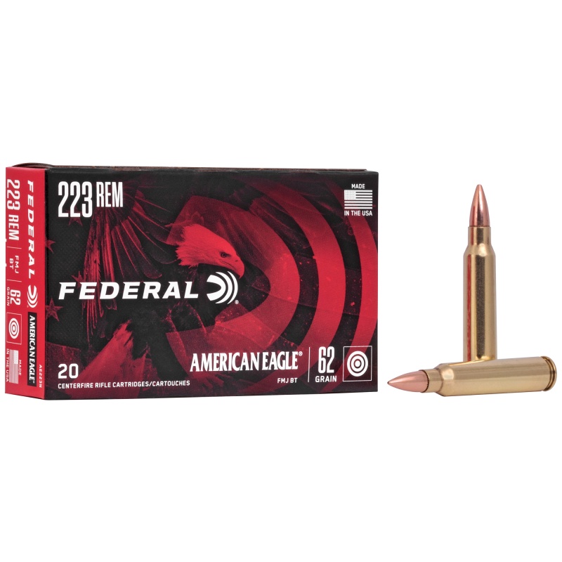 Federal, American Eagle, 223 Remington, 62 Grain, Full Metal Jacket, 20 Round Box