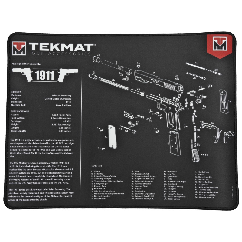 Tekmat, 1911 Ultra Premium Gun Cleaning Mat, 15"X20", Includes Small Microfiber Tektowel, Packed In Tube