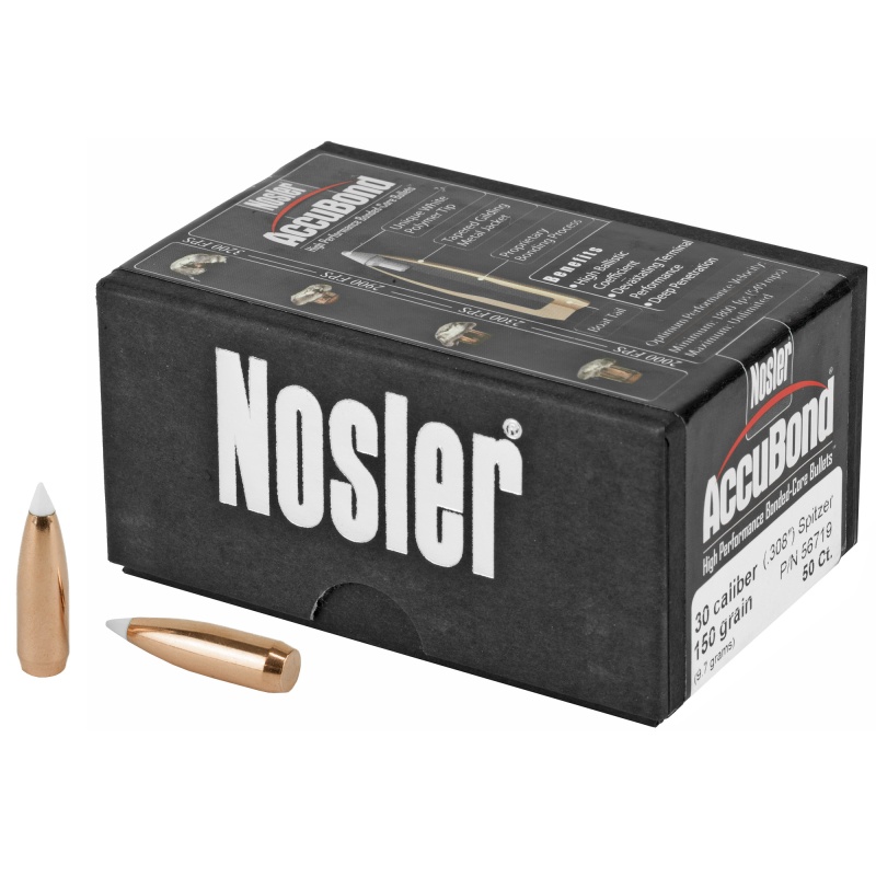 Nosler, Accubond, .308 Diameter, 30 Caliber, 150 Grain, Spitzer Boat Tail, 50 Count