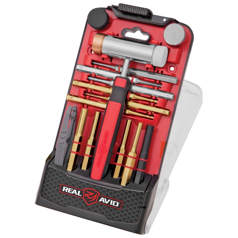 Real Avid, Accu-Punch Hammer & Punch Set, Includes Rubber/Brass/Nylon/Steel Hammer Heads, Brass Punch Sizes 3/32", 1/8", 5/32", 1/16", 5/64"