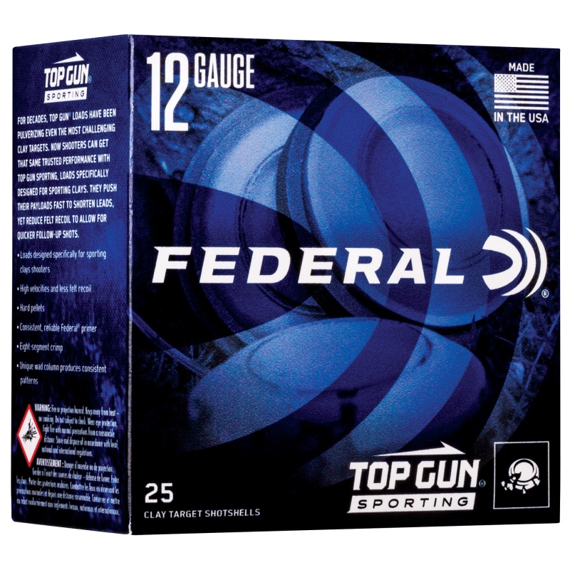 Federal, Top Gun Sporting, 12 Gauge 2.75", #8, 1 Oz, 25 Round Box, 1,300 Fps