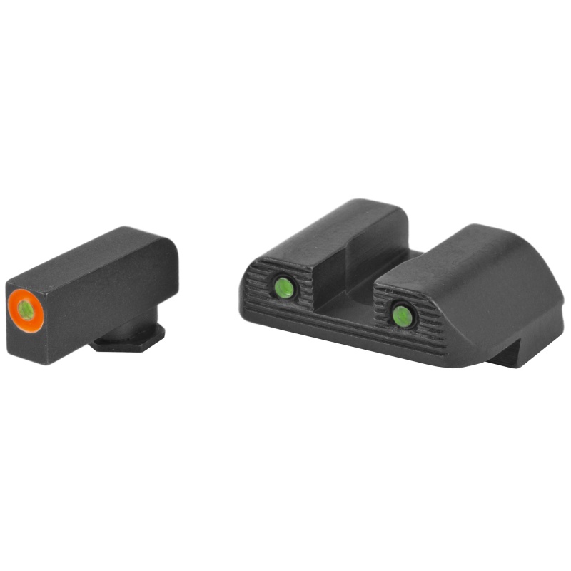Ameriglo, Trooper, Sight, Fits Glock 42 And 43, Green Tritium With Orange Outline Front, Green Tritium Black Serrated Rear