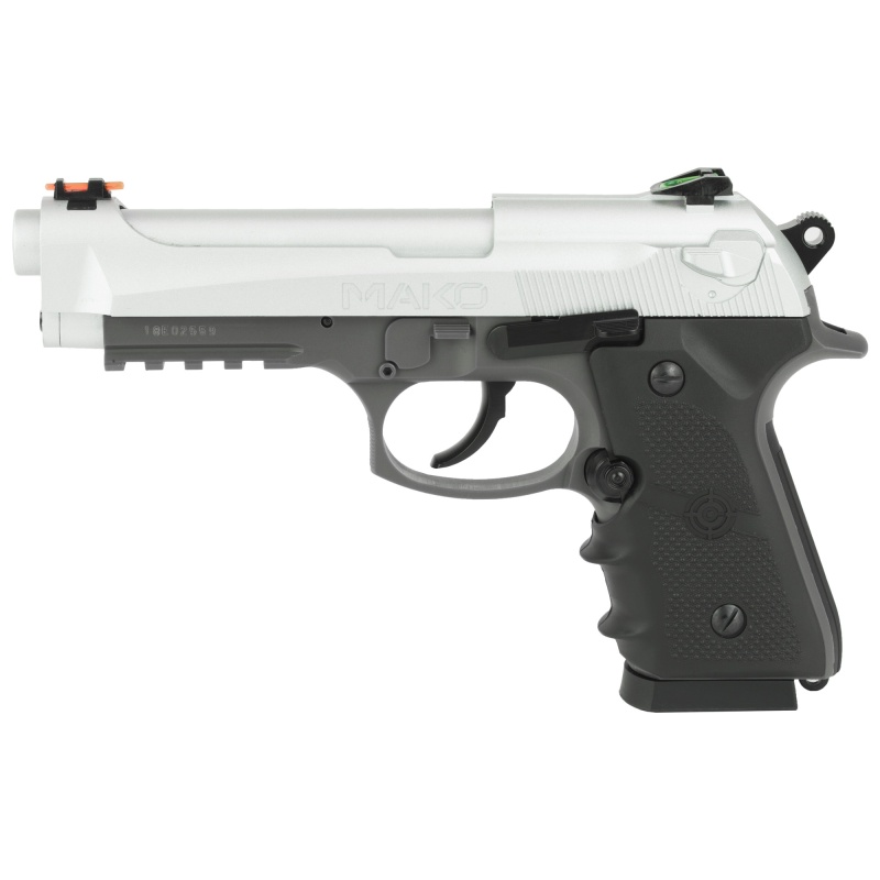 Crosman, Mako Co2 Powered Blowback Bb Pistol, Semi Automatic, Silver Metal Slide And Steel Barrel, 20 Round Drop Out Magazine, Fiber Optic Sights, 450 Feet Per Second