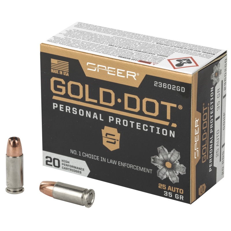 Speer Ammunition, Speer Gold Dot, Personal Protection, 25Acp, 35 Grain, Hollow Point, 20 Round Box