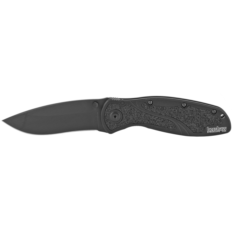 Kershaw, Blur, 3.4" Assisted Folding Knife, Drop Point, Plain Edge, 14C28n/Stone Washed, Black Anodized Aluminum 6061-T6, Thumb Stud/Pocket Clip