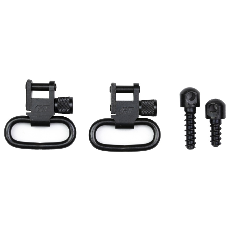 Grovtec Wood Screw Forend Locking Swivel Set, Black Oxide Finish, Black, Includes (1) 1/2" And (1) 3/4" Wood Screw Sling Studs, (2) 1" Gt Locking Swivels, (2) Spacers
