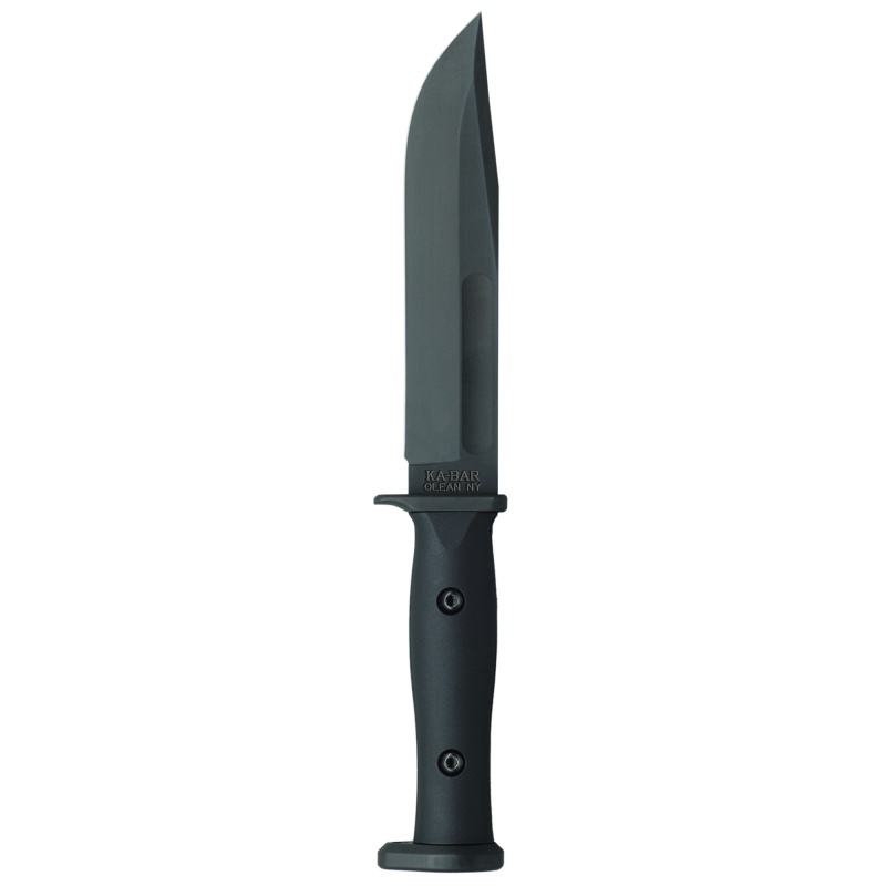 Ka-Bar Knives, Slabby, Fixed Blade Knife, 1095 Cro-Van, 6.86" Blade Length, 12.11" Overall Length, Plain Edge, Clip Point, Black Blade, Black Glass Filled Nylon Handle, Includes Sheath