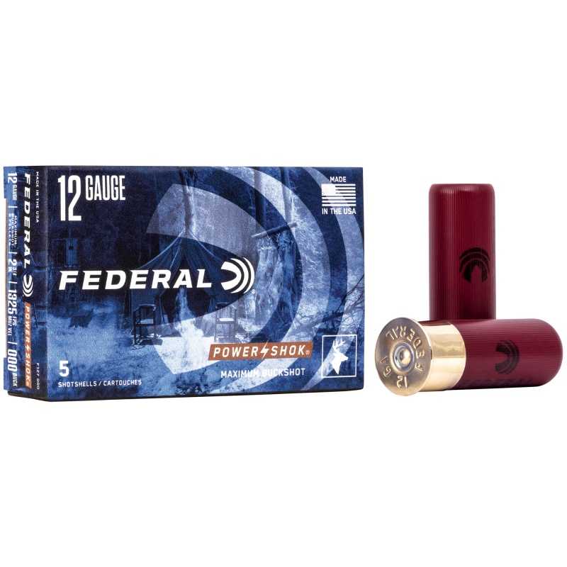Federal, Powershok, 12 Gauge, 2.75", 000 Buck, 8 Pellets, 5 Round Box