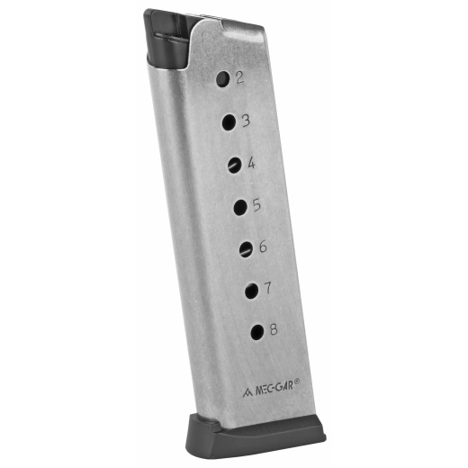 Mec-Gar Usa, Pistol Magazine, 45Acp, 8 Rounds, Fits 1911 Pistols, Steel, Silver