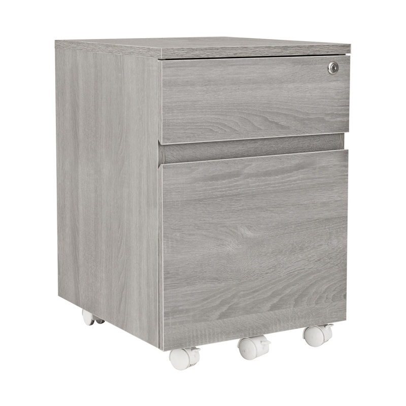 Techni Mobili Rolling Two Drawer Vertical Filing Cabinet With Lock And Storage, Grey