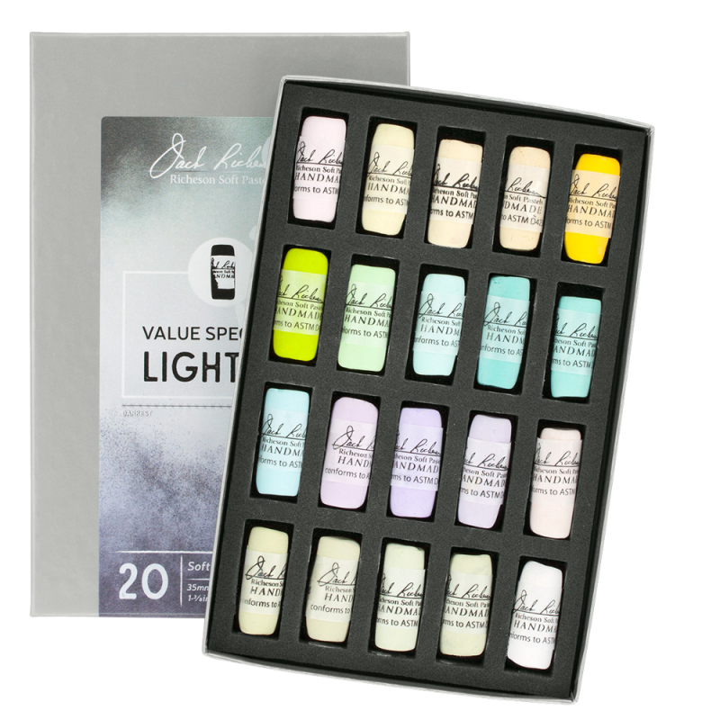 Richeson Soft Handrolled Pastels Set Of 20 - Color: Value Spectrum Lights 5