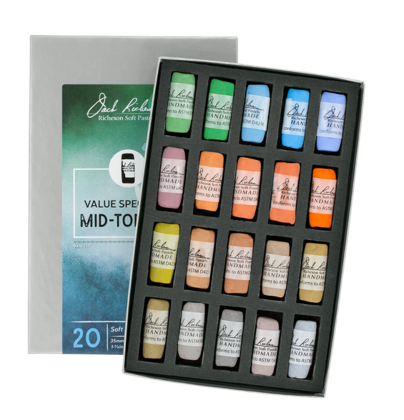 Richeson Soft Handrolled Pastels Set Of 20 - Color: Value Spectrum Mid-Tones 5