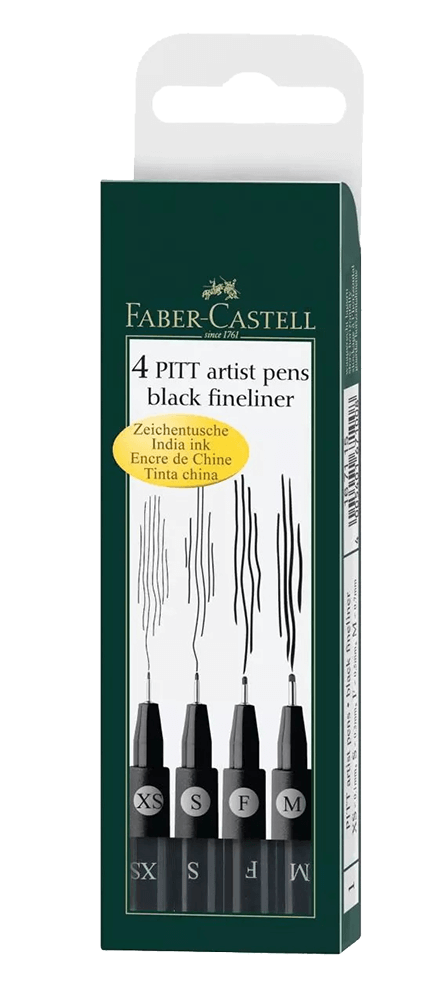 Faber-Castell Pitt Artist Pen Wallet Set Of 4 Assorted Nibs - Color: Black - Size: Xs, S, F, m