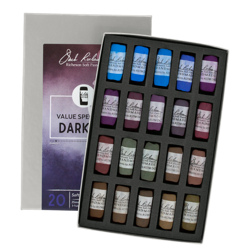 Richeson Soft Handrolled Pastels Set Of 20 - Color: Value Spectrum Darks 3