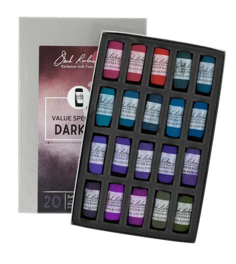 Richeson Soft Handrolled Pastels Set Of 20 - Color: Value Spectrum Darks 2