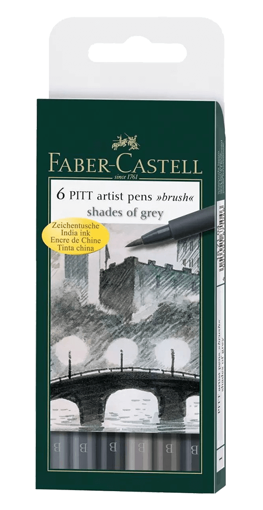 Faber-Castell Pitt Pen Wallet Of 6 Shades Of Grey Color Brush Pens