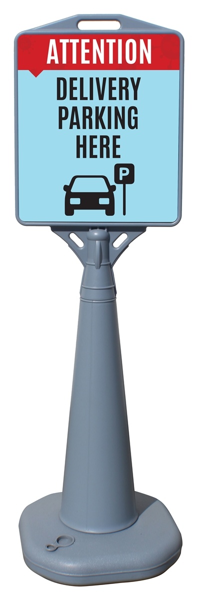 Delivery Parking Here - Outdoor Cone Poster Sign with Water Filled Base and Prints