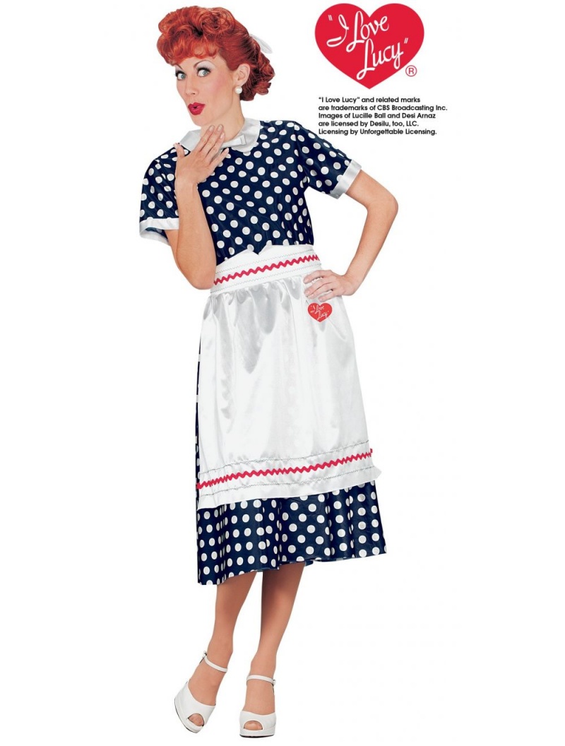Fun World Women's Licensed I Love Lucy Polka Dot Dress , Blue, Large (14-16)