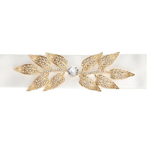 Buy David Tutera Wedding Dress Belts Ivory Satin Sash With Gold Leaf Embellishme SAV-FC01290625