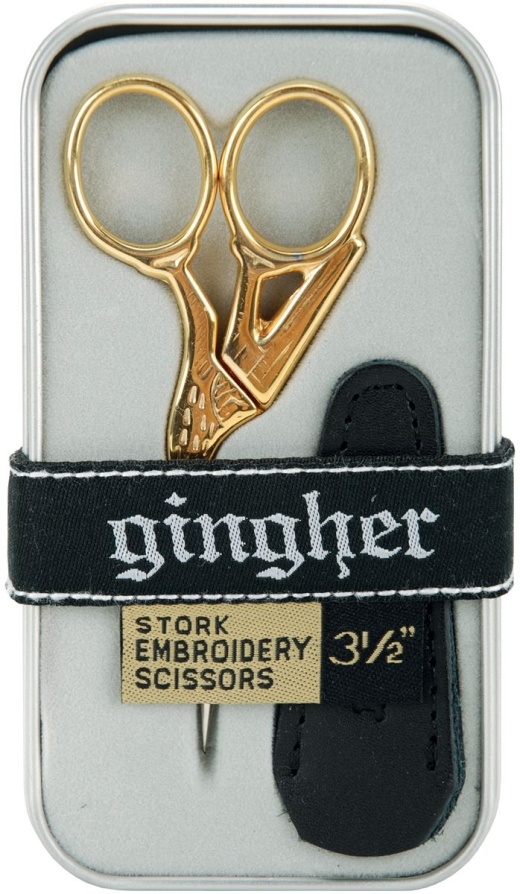 Gingher Gold H And Led Stork Embroidery Scissors 3.5 W Leather Sheath Inch