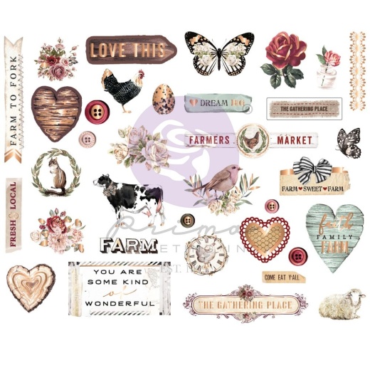 Farm Sweet Farm Chipboard Stickers 35/Pkg - Shapes with Foil Accents