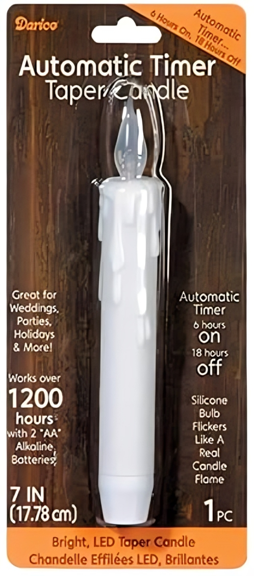 Battery Operated Led Taper Candle White 1200 Hour Life 7 Inches