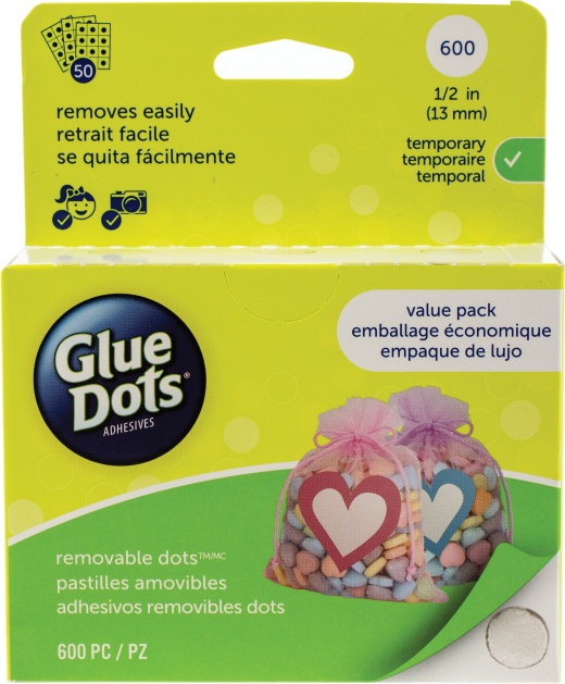 Glue Dots .5 Dot Sheets Value Pack Removeable 600 Clear Dots Inch