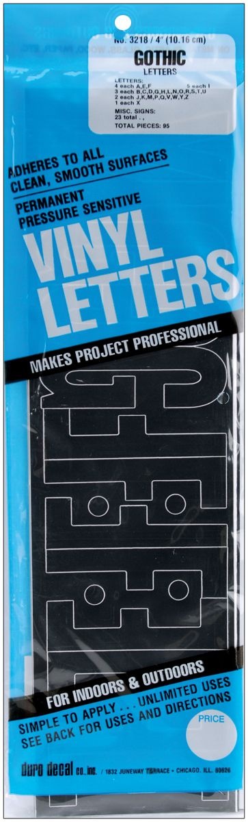 Permanent Adhesive Vinyl Letters 4 Inch 95 Per Pkg Black