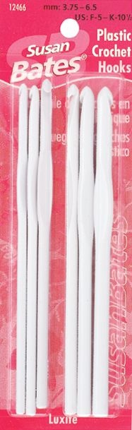 Susan Bates Luxite Plastic Crochet Hook Set Sizes F5 To K10.5