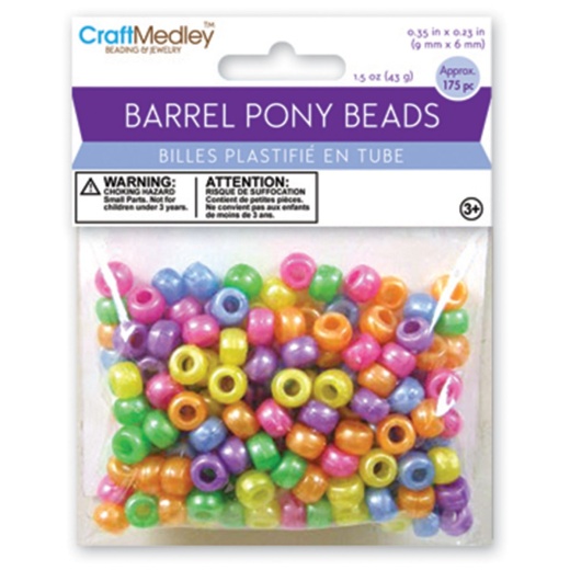 Barrel Pony Beads 6Mmx9mm 175 Per Pkg Pearlized Multicolor