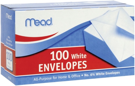 Mead Boxed Envelopes 3.625 Inch X6.5 Inch 100 Per Pkg Regular #6