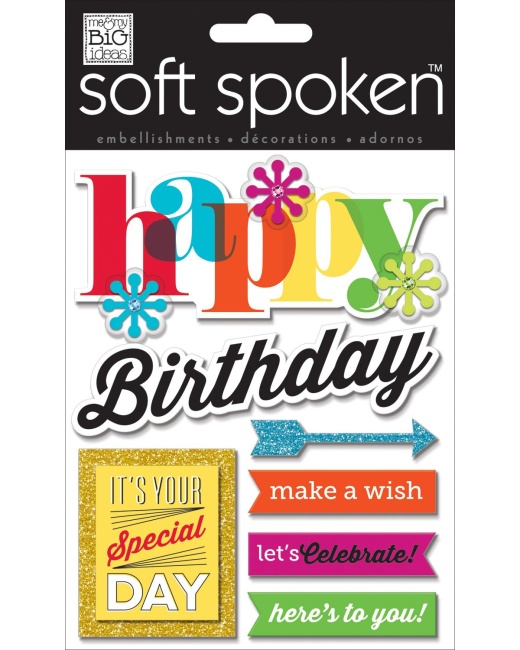 Happy Birthday Bright Soft Spoken Themed Embellish