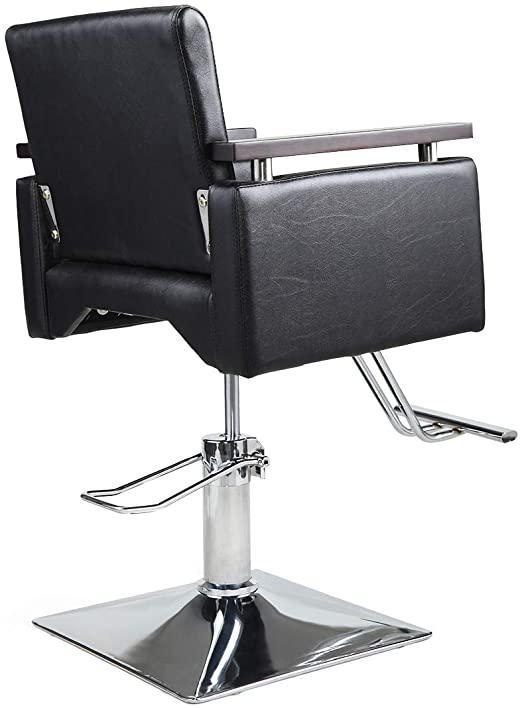 Hydraulic Barber Chair 360 Degrees Rolling Swivel Wide Styling Salon Chair All Purpose Beauty Equipment With Foot Rest And Square Base Black