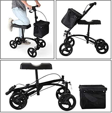 Folding Knee Walker Knee Scooter Crutches Alternative W 4 Wheels For Adults Foot Injuries Black