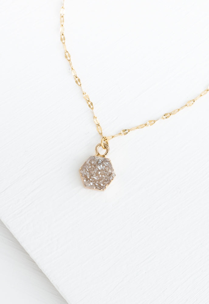 Let The Light In Gold Necklace In Rose Druzy