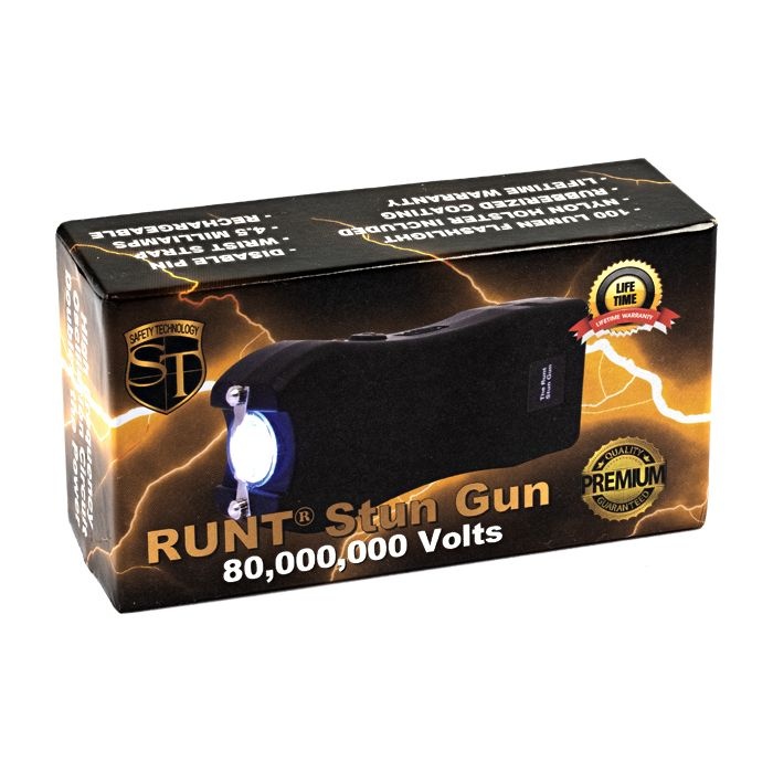 Runt Black Stun Gun With Flashlight And Wrist Strap Disable Pin