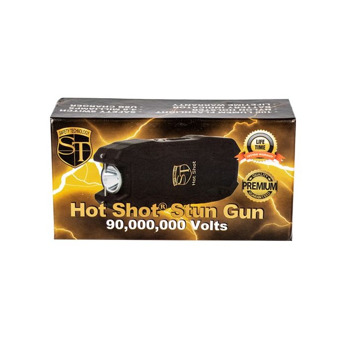 Hot Shot Stun Gun With Flashlight And Battery Meter - Black