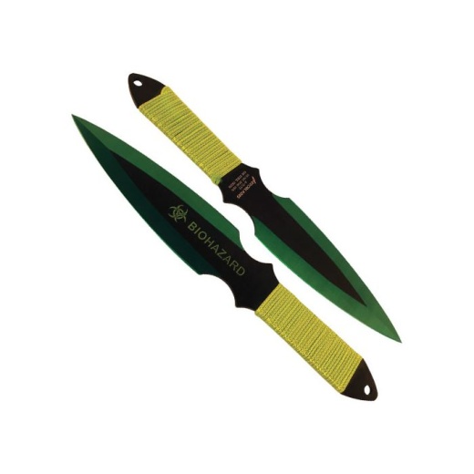 2 Piece Throwing Knife Green Color Biohazard