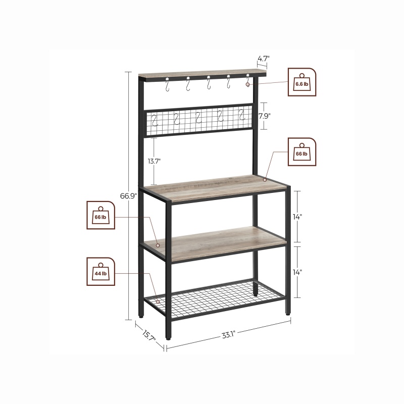 10 Hooks Bakers Rack