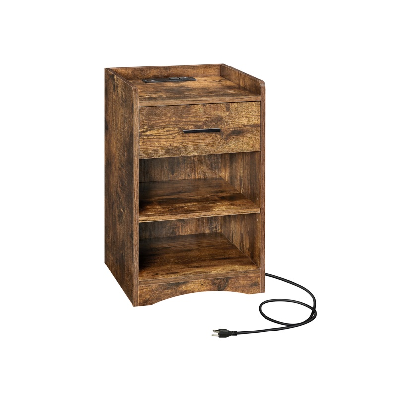 Rustic Brown Wooden Side Table With Drawer