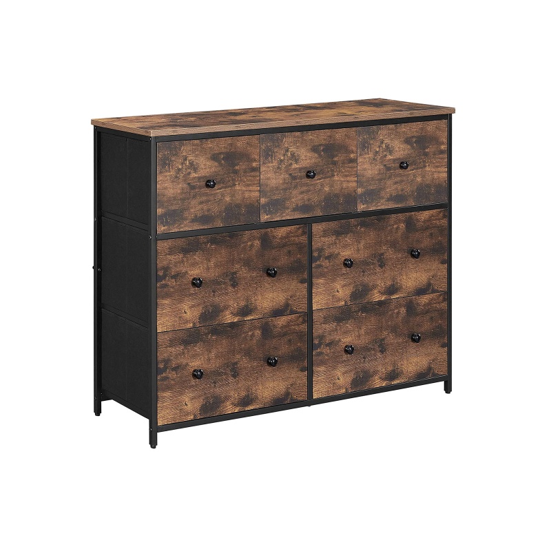 Rustic Brown & Black Industrial Wide Storage Dresser