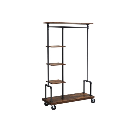 Industrial Brown Clothing Rack On Wheels - Rustic Brown