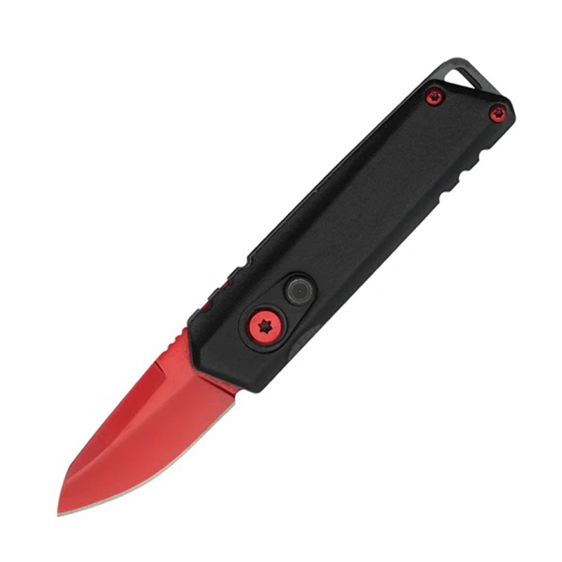 5" Red Blade Aluminum Handle Folding Knife With Belt Clip