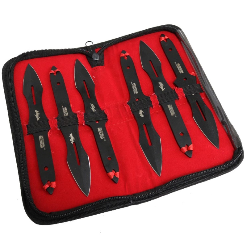 Defender-Xtreme 6.5"Set Of 6 Piece Ninja Throwing Knife Kit Stainless Steel Black