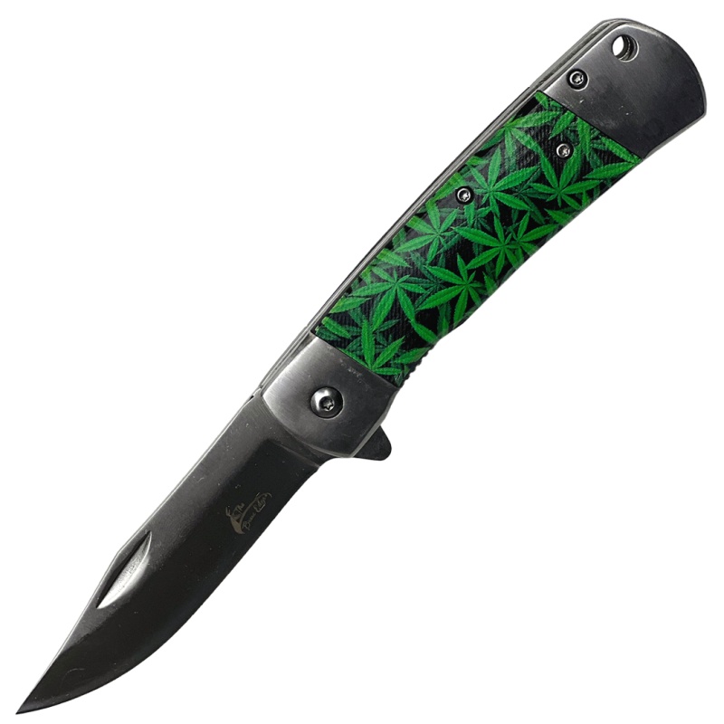 Theboneedge 8" Leaf Pattern Handle Steel Bolster Spring Assisted Folding Knife