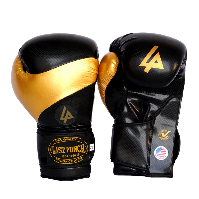 Last Punch Pro Style Training & Sparring Boxing Gloves – Black & Gold, 14 Oz