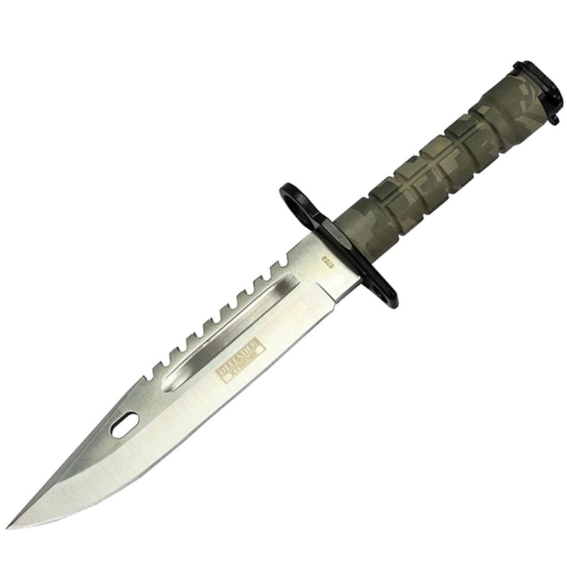 13" Green Woodland Camo Bayonet Hunting Knife With Sheath